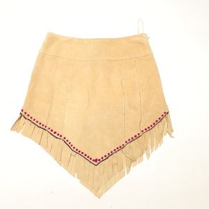 Ann Taylor 100% Leather Western Cowboy Skirt Fringe Sz 4